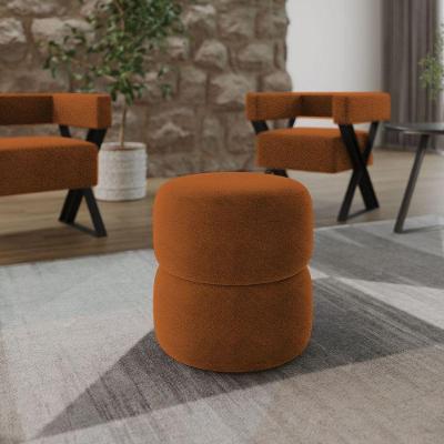 Kit 2 Puff Decorativo Estofado Para Sala Berlim Bouclé Terracota