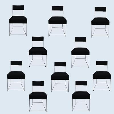 Kit 08 Cadeiras Atena Base De Ferro Maciço Prata Suede Preto D'classe Decor
