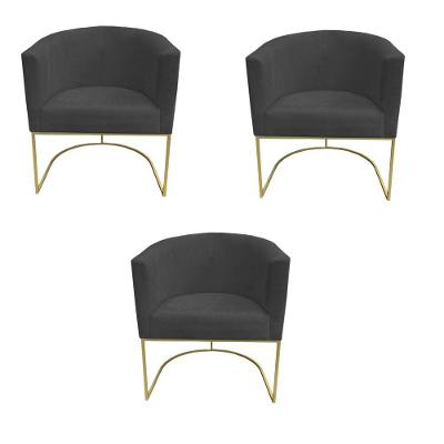 Kit 03 Poltronas Paola Base De Ferro Sued Grafite D'classe Decor