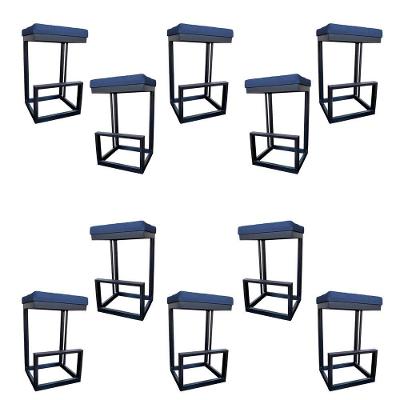 Kit 10 Banquetas Londres Base De Ferro Sued Azul Marinho D'classe Decor