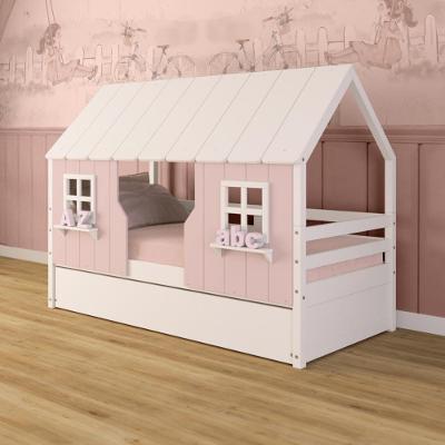 Bicama Casinha Encantada Madeira Maciça Rosa/ Branco Megamobilia