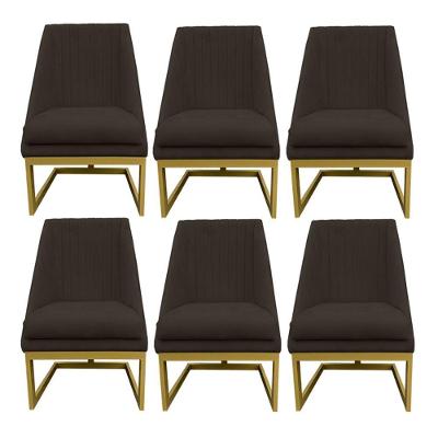 Kit 06 Cadeiras Para Sala De Jantar Ana Base De Ferro Suede Marrom D'classe Decor