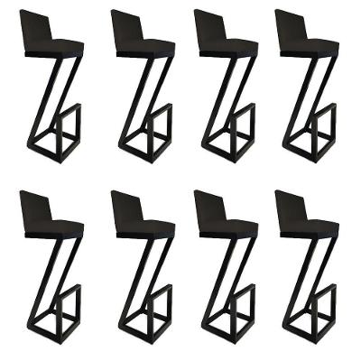 Kit 08 Banqueta Alta Z Base De Ferro Suede Preto D'classe Decor