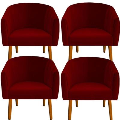 Kit 04 Poltrona Julia Decoração Salão Cadeira Escritório Recepção Estar Amamentação Suede Vermelho D'classe Decor
