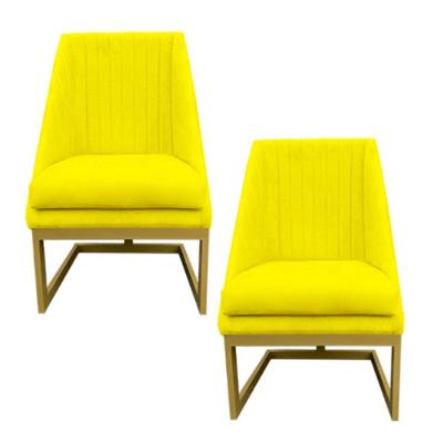 Kit 02 Cadeiras Para Sala De Jantar Ana Base De Ferro Suede Amarelo D'classe Decor