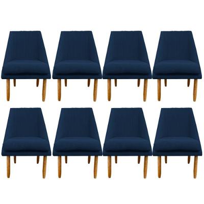 Kit 08 Cadeiras Para Sala De Jantar Ana Pés Palito Suede Azul Marinho D'classe Decor