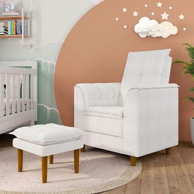 Poltrona Decorativa Amamentação Reforçada Puff Mavie Bouclê Cor:off White
