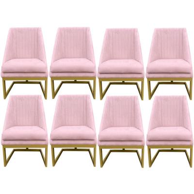 Kit 08 Cadeiras Para Sala De Jantar Ana Base De Ferro Suede Rosa Bebê D'classe Decor