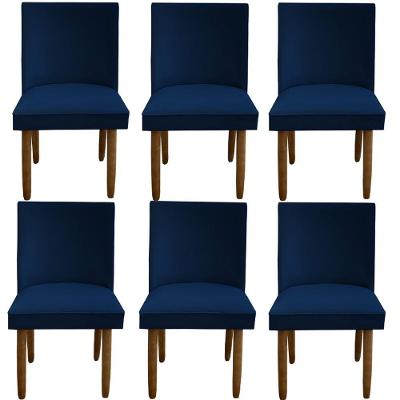 Kit 06 Cadeiras Para Sala De Jantar Tóquio Pés Palito Suede Azul Marinho D'classe Decor