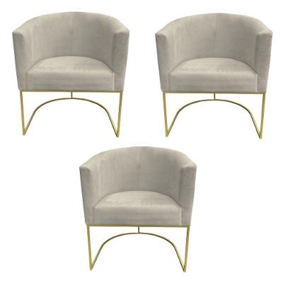 Kit 03 Poltronas Paola Base De Ferro Sued Bege D'classe Decor