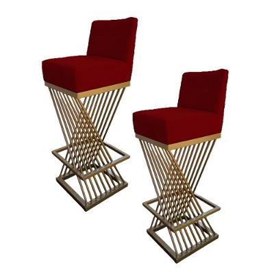 Kit 02 Banquetas Luma Base De Ferro Sued Marsala D'classe Decor