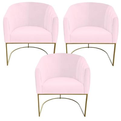 Kit 03 Poltrona Julia Com Base De Ferro Sala De Estar Escritório Recepção Clinica Suede Rosa Bebê D'classe Decor