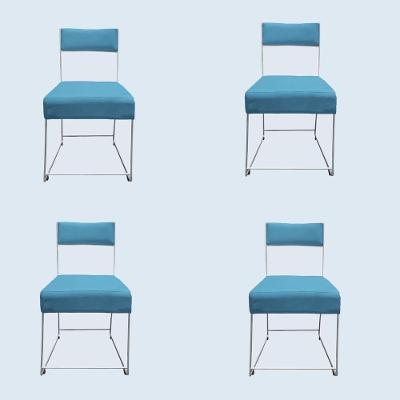 Kit 04 Cadeiras Atena Base De Ferro Maciço Prata Suede Azul Tiffany D'classe Decor