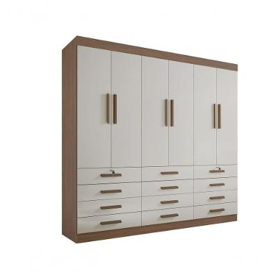 Guarda Roupa Casal 6 Portas 12 Gavetas Com Pés Mônaco Plus D' Doro Castanho-off White