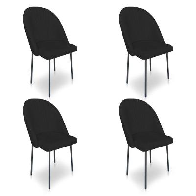 Kit 04 Cadeiras De Jantar Virginia Sued Preto Pés De Ferro Preto Dclasse Decor