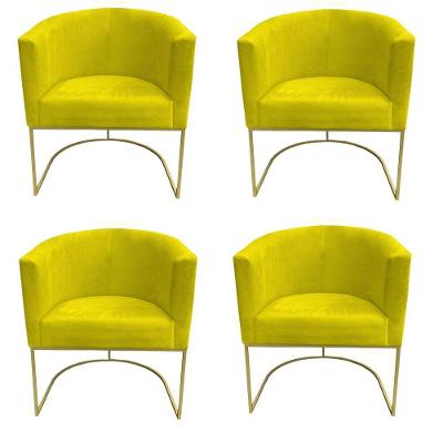 Kit 04 Poltronas Paola Base De Ferro Sued Amarelo D'classe Decor