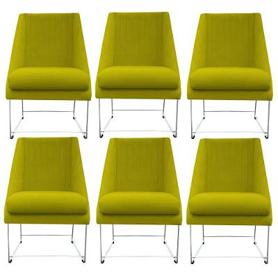 Kit 06 Cadeiras Ana Base De Ferro Prata Suede Amarelo D'classe Decor
