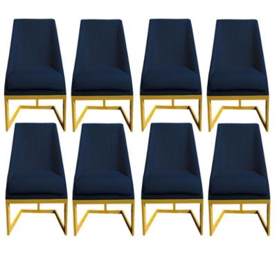 Kit 08 Cadeiras Para Sala De Jantar Ana Base De Ferro Veludo Azul Marinho D'classe Decor