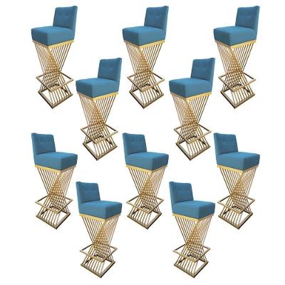 Kit 10 Banquetas Luma Base De Ferro Sued Azul Tiffany D'classe Decor
