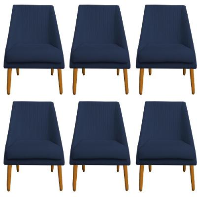 Kit 06 Cadeiras Para Sala De Jantar Ana Pés Palito Veludo Azul Marinho D'classe Decor