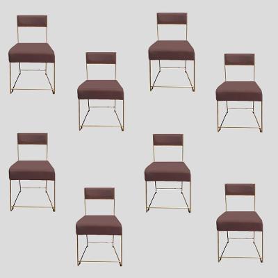Kit 08 Cadeiras Atena Base De Ferro Maciço Dourada Veludo Rosê D'classe Decor