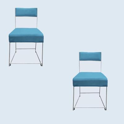 Kit 02 Cadeiras Atena Base De Ferro Maciço Prata Suede Azul Tiffany D'classe Decor
