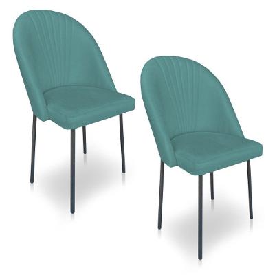 Kit 02 Cadeiras De Jantar Virginia Sued Azul Turquesa Pés De Ferro Preto Dclasse Decor