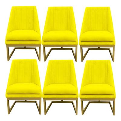 Kit 06 Cadeiras Para Sala De Jantar Ana Base De Ferro Suede Amarelo D'classe Decor