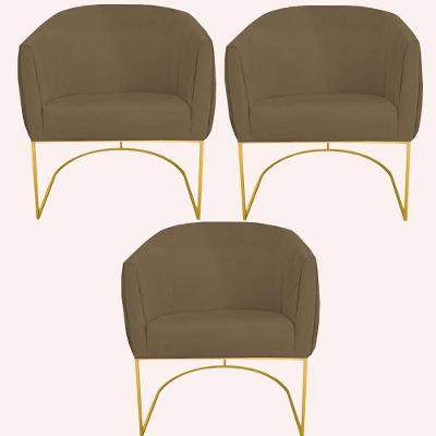 Kit 03 Poltrona Julia Com Base De Ferro Sala De Estar Escritório Recepção Clinica Suede Marrom Rato D'classe Decor