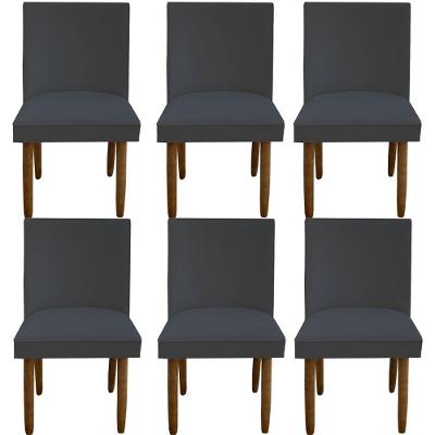 Kit 06 Cadeiras Para Sala De Jantar Tóquio Pés Palito Suede Grafite D'classe Decor