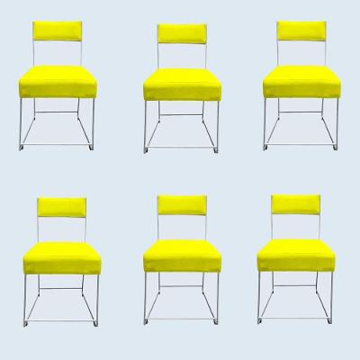 Kit 06 Cadeiras Atena Base De Ferro Maciço Prata Suede Amarelo D'classe Decor