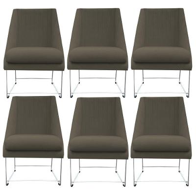 Kit 06 Cadeiras Ana Base De Ferro Prata Suede Marrom Rato D'classe Decor