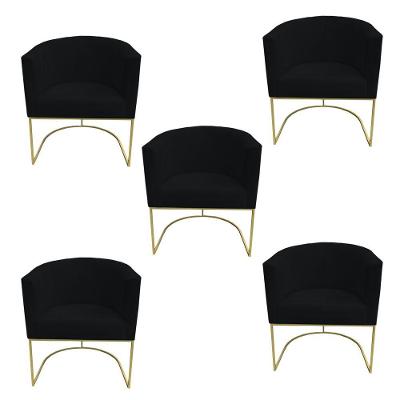 Kit 05 Poltronas Paola Base De Ferro Sued Preto D'classe Decor