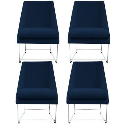 Kit 04 Cadeiras Ana Base De Ferro Prata Suede Azul Marinho D'classe Decor