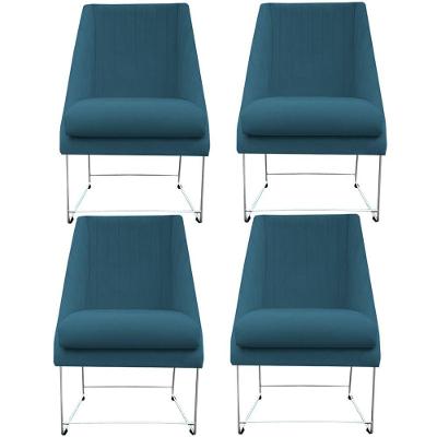 Kit 04 Cadeiras Ana Base De Ferro Prata Suede Azul Tiffany D'classe Decor