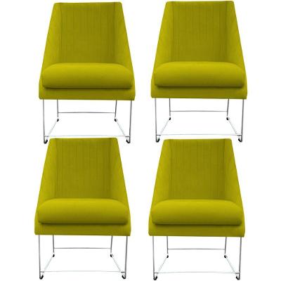 Kit 04 Cadeiras Ana Base De Ferro Prata Suede Amarelo D'classe Decor