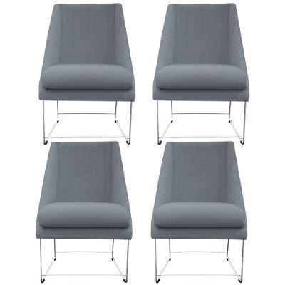 Kit 04 Cadeiras Ana Base De Ferro Prata Suede Bege D'classe Decor