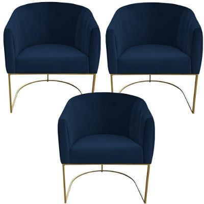 Kit 03 Poltrona Julia Com Base De Ferro Sala De Estar Escritório Recepção Clinica Suede Azul Marinho D'classe Decor