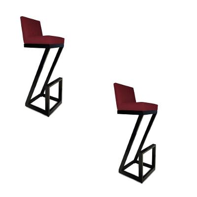 Kit 02 Banqueta Alta Z Base De Ferro Suede Marsala D'classe Decor