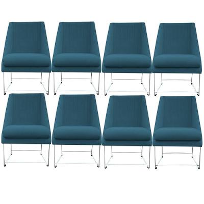 Kit 08 Cadeiras Ana Base De Ferro Prata Suede Azul Tiffany D'classe Decor