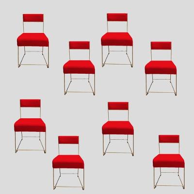 Kit 08 Cadeiras Atena Base De Ferro Maciço Dourada Suede Vermelho D'classe Decor