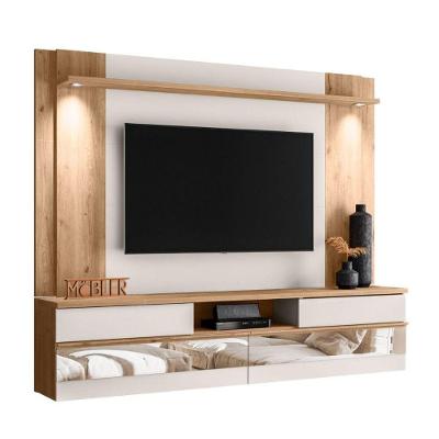 Painel Tv 75 Polegadas Chamonix 200 Cm Espelho Luminária Led Carvalho Teca Off White ártico