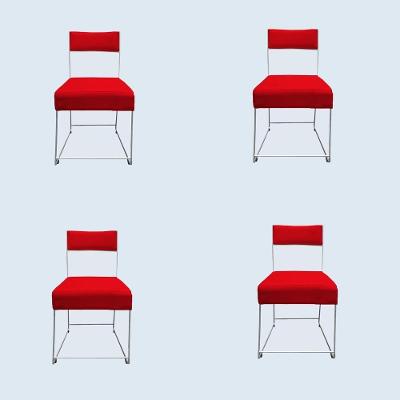 Kit 04 Cadeiras Atena Base De Ferro Maciço Prata Suede Vermelho D'classe Decor