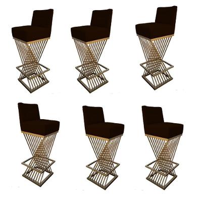 Kit 06 Banquetas Luma Base De Ferro Sued Marrom D'classe Decor