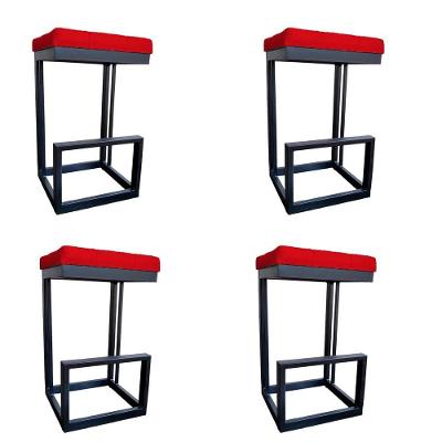 Kit 04 Banquetas Londres Base De Ferro Sued Vermelho D'classe Decor