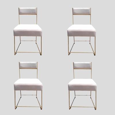 Kit 04 Cadeiras Atena Base De Ferro Maciço Dourada Suede Bege D'classe Decor