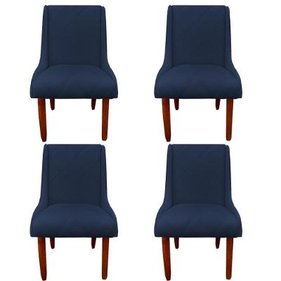 Kit 04 Cadeiras Para Sala De Jantar Lizz Pés Palito Veludo Azul Marinho D'classe Decor