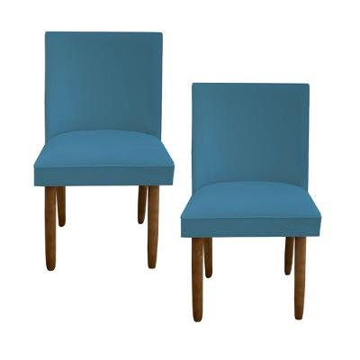 Kit 02 Cadeiras Para Sala De Jantar Tóquio Pés Palito Suede Azul Tiffany D'classe Decor