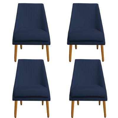 Kit 04 Cadeiras Para Sala De Jantar Ana Pés Palito Veludo Azul Marinho D'classe Decor
