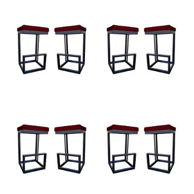 Kit 08 Banquetas Londres Base De Ferro Sued Marsala D'classe Decor